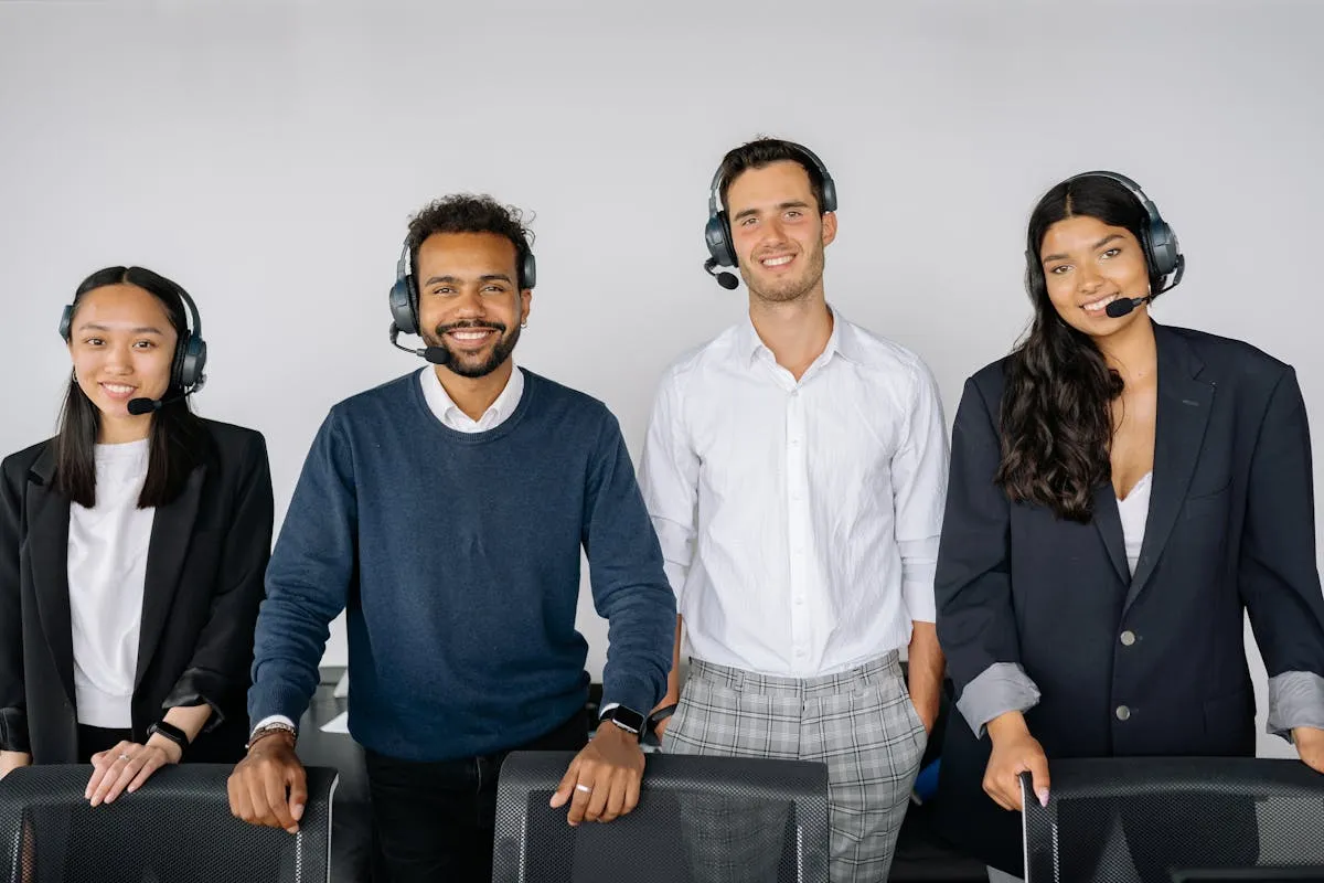 A friendly team of licensed agents wearing headsets, ready to help